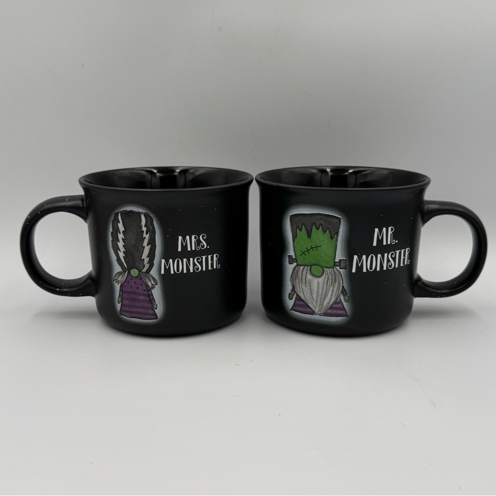 Cobwebs & Cauldrons Halloween Mug Set Mr. & Mrs. Monster Black Ceramic